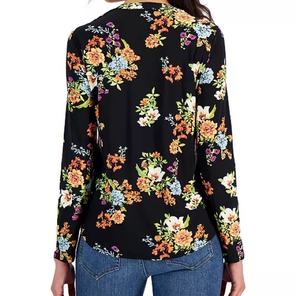 INC International Concepts Black Floral Blouse - Picture 3 of 8